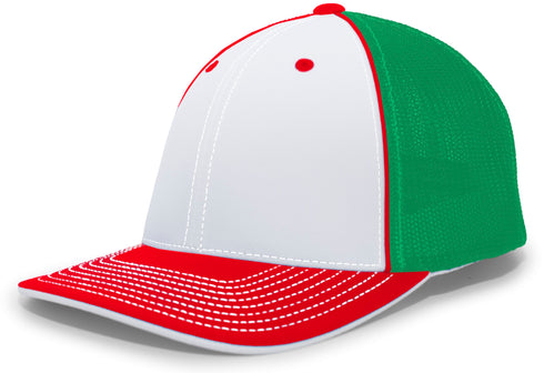Pacific Headwear Trucker Flexfit® Cap, Size S/M (404M), Color 'WhiteKellyRed'